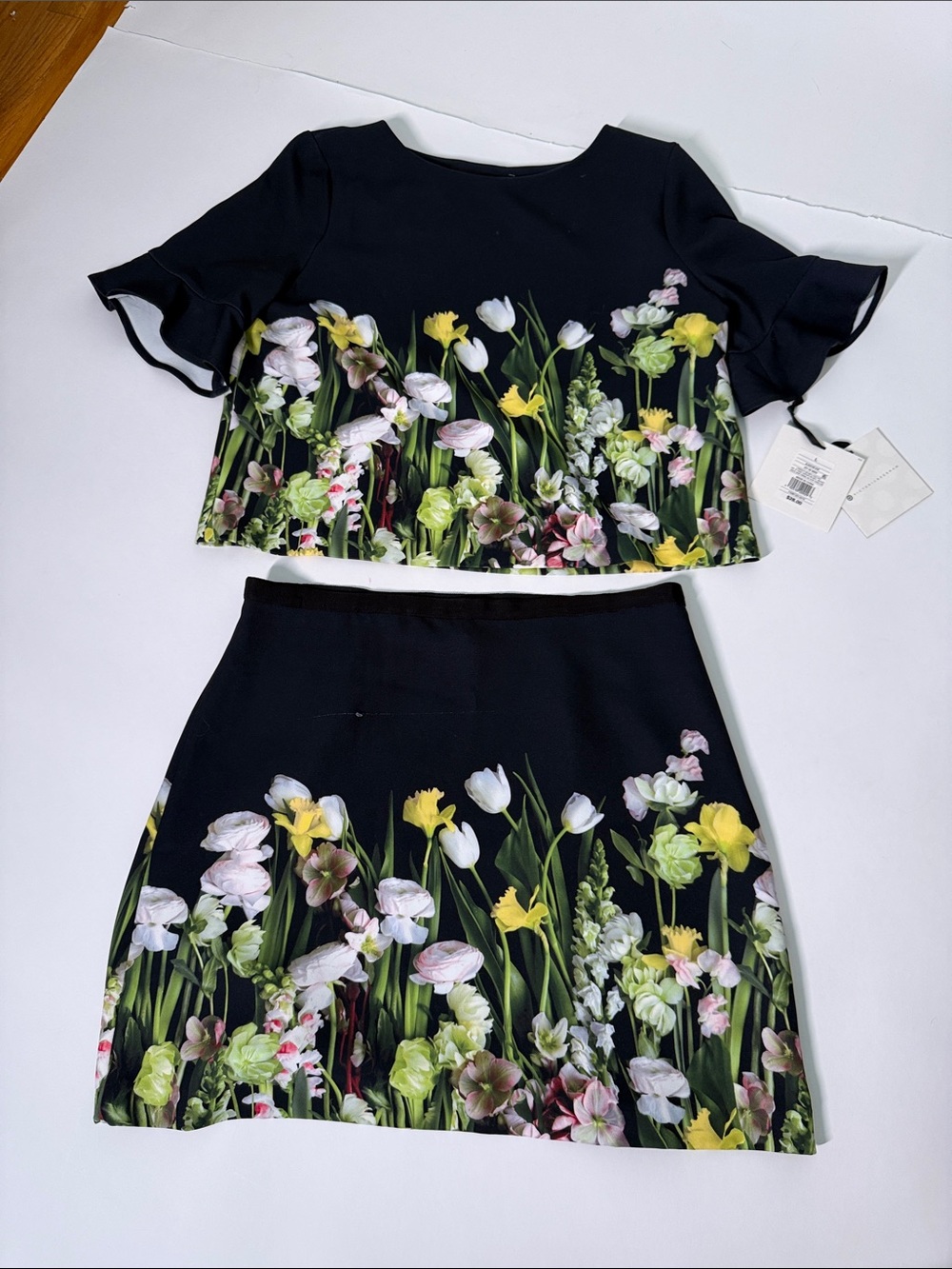 Victoria Beckham for Target Black Floral Border Two-Piece Skirt Set